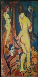 Desnudo de espaldas con espejo y hombre de Ernst Ludwig Kirchner